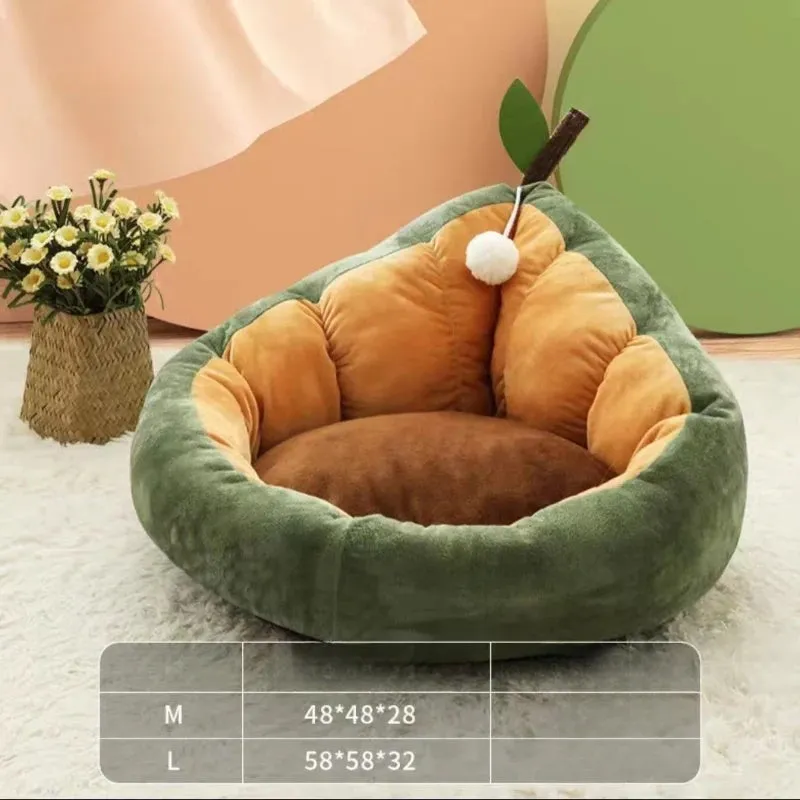 Soft cotton pet bed for cats and dogs in green colour, showing removable cover and padded interior.