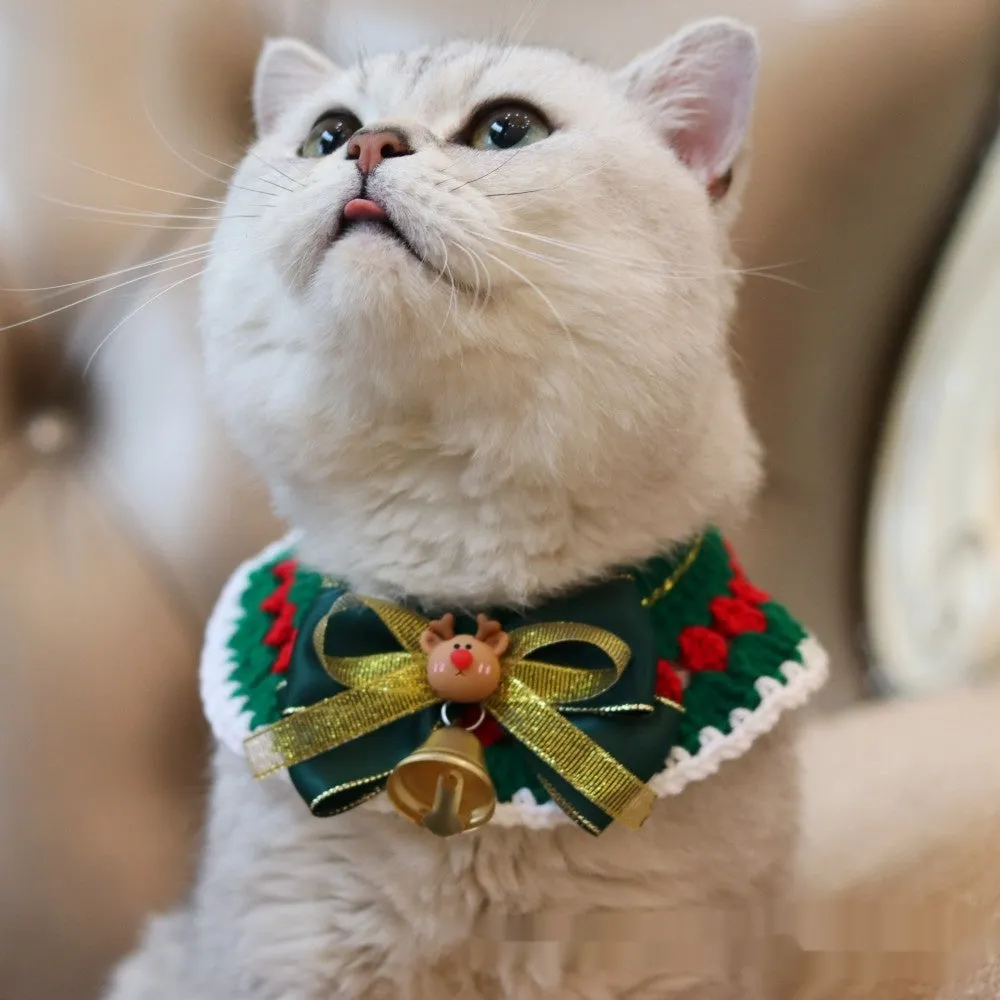 Knitted wool pet scarf with Christmas designs including striped Santa Claus pattern