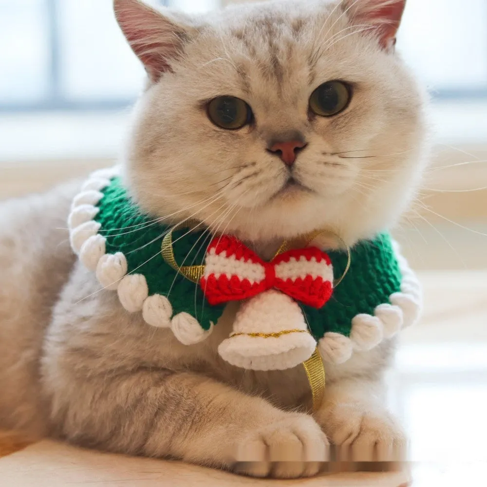 Knitted wool pet scarf with Christmas designs including striped Santa Claus pattern