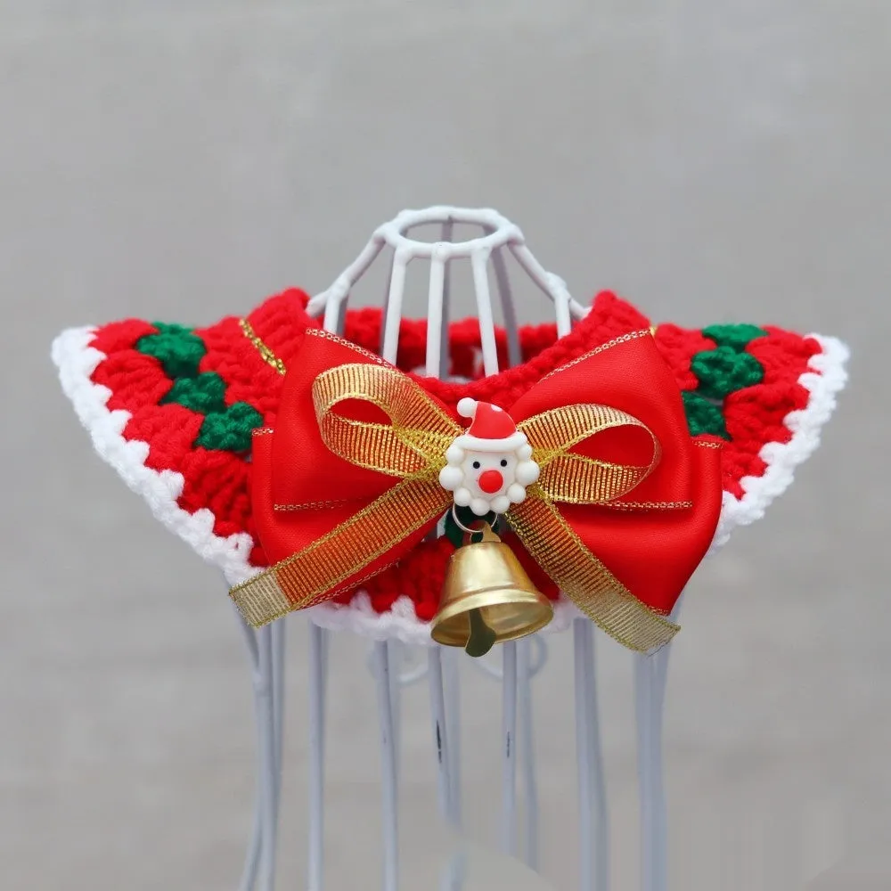 Knitted wool pet scarf with Christmas designs including striped Santa Claus pattern