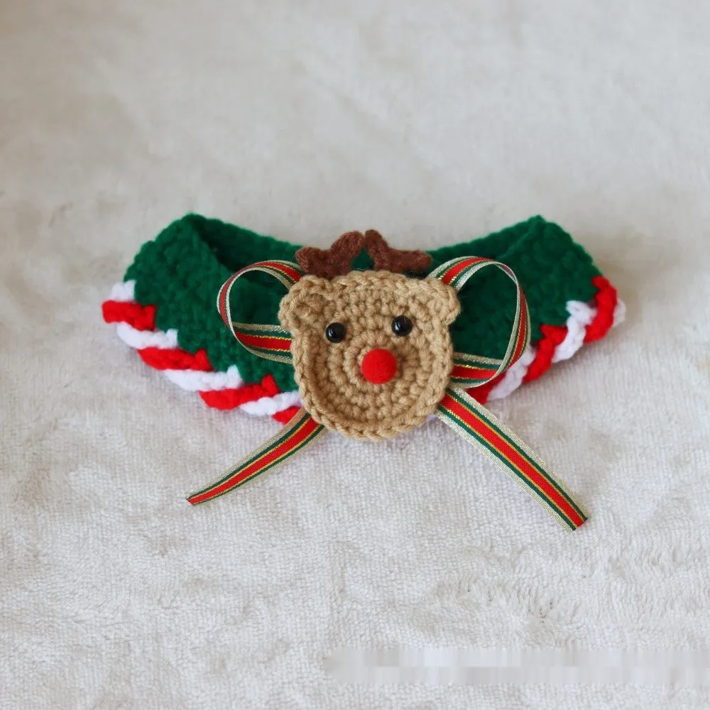 Knitted wool pet scarf with Christmas designs including striped Santa Claus pattern