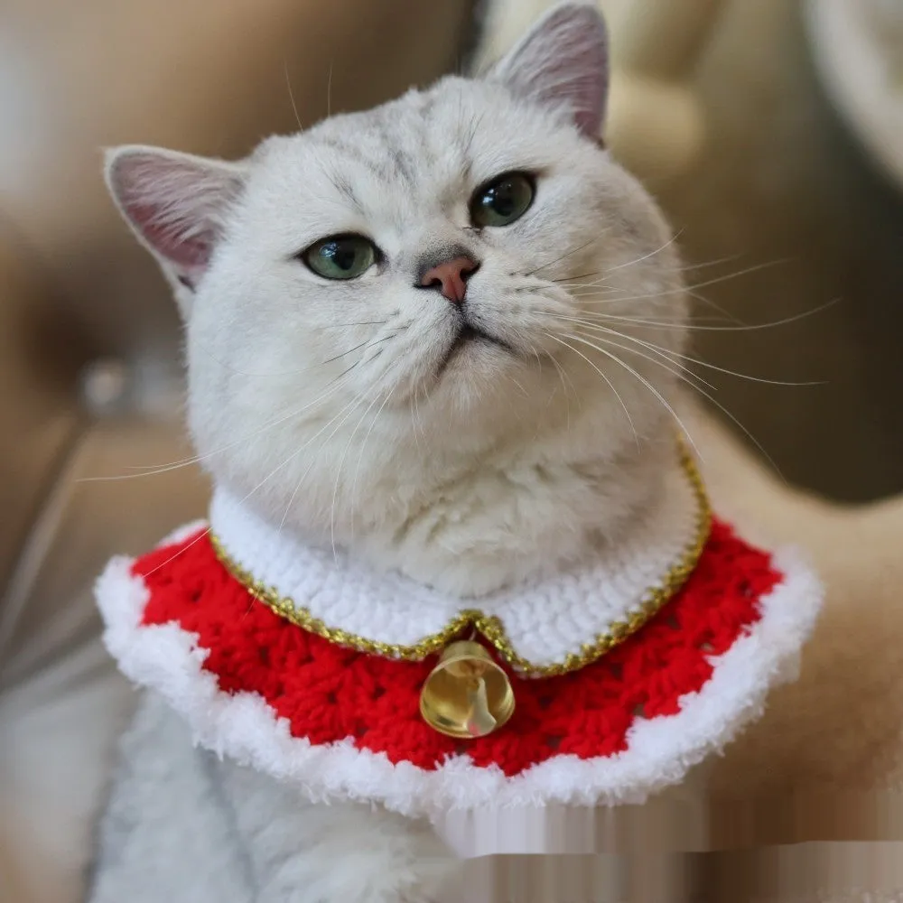 Knitted wool pet scarf with Christmas designs including striped Santa Claus pattern