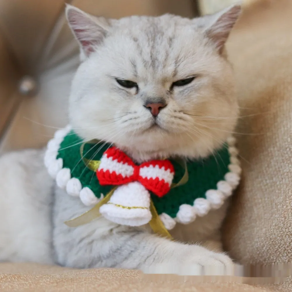 Knitted wool pet scarf with Christmas designs including striped Santa Claus pattern