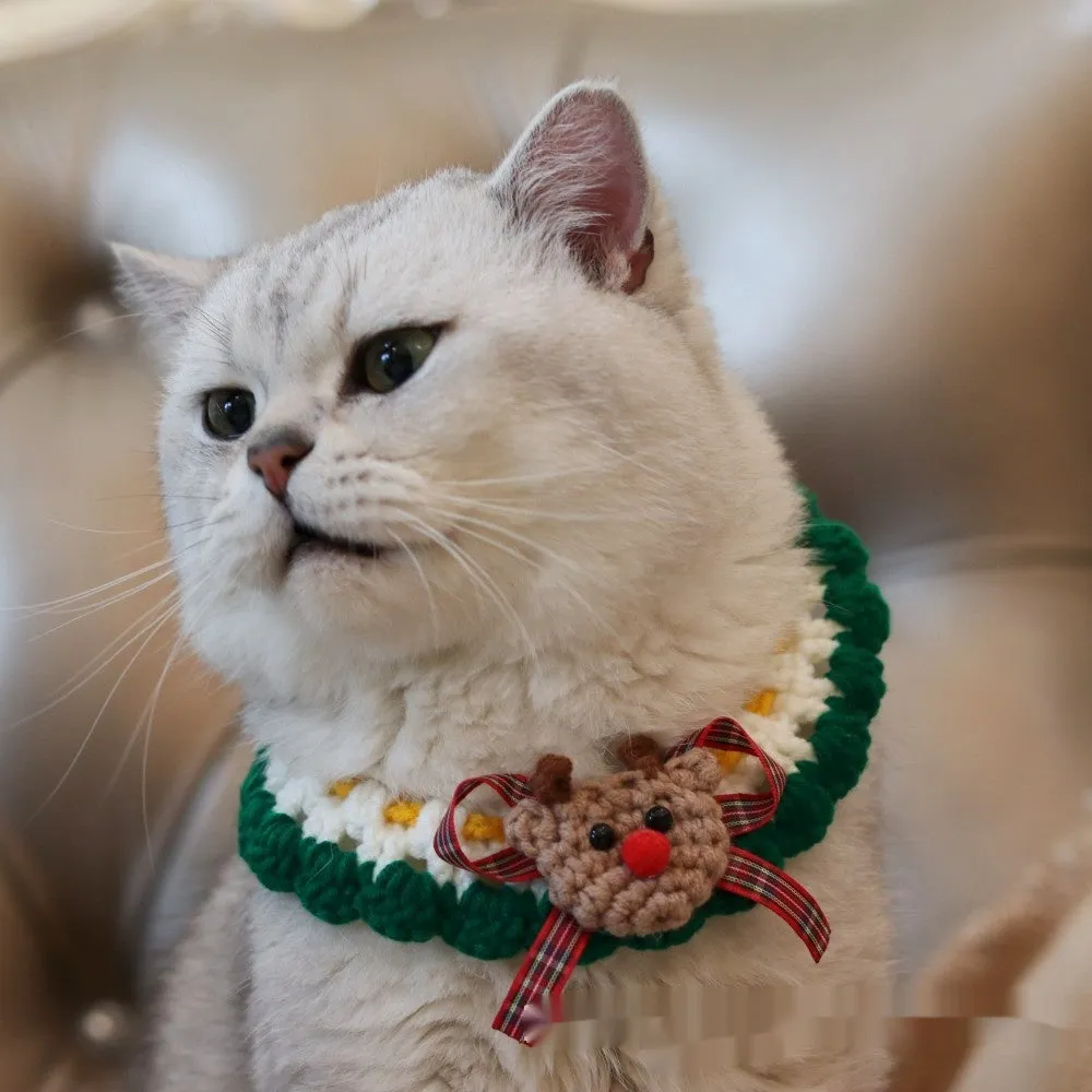 Knitted wool pet scarf with Christmas designs including striped Santa Claus pattern