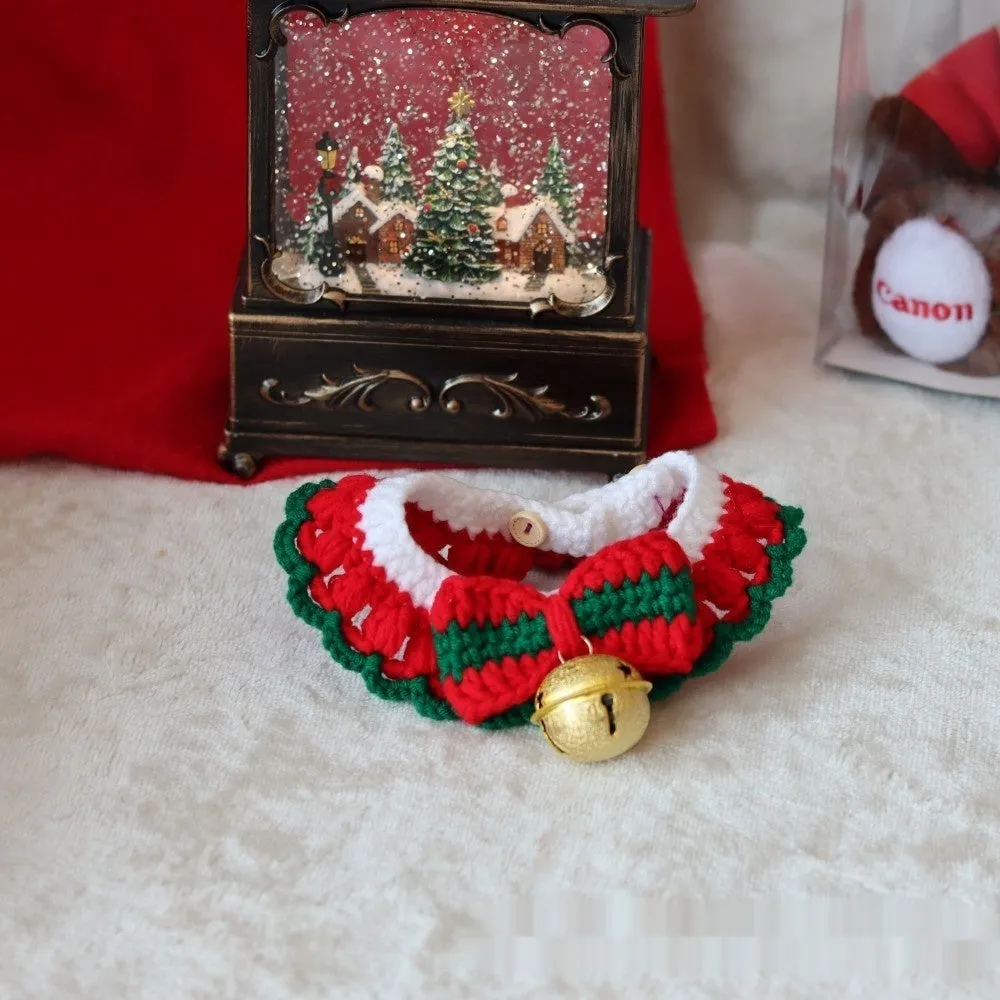 Knitted wool pet scarf with Christmas designs including striped Santa Claus pattern