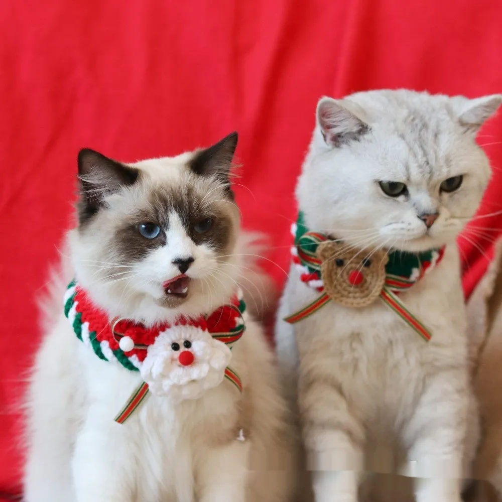 Knitted wool pet scarf with Christmas designs including striped Santa Claus pattern