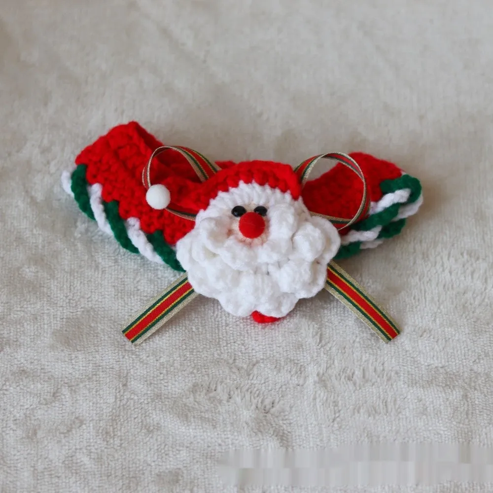 Knitted wool pet scarf with Christmas designs including striped Santa Claus pattern