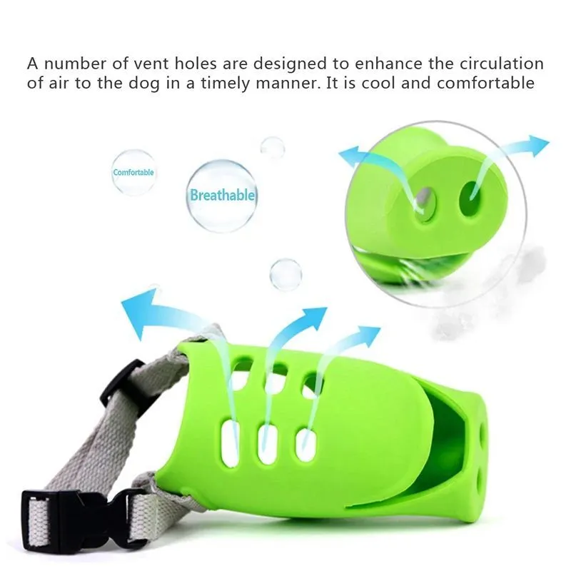 Blue silicone anti-bite mouth cover for dogs showing flexible construction and adjustable sizing