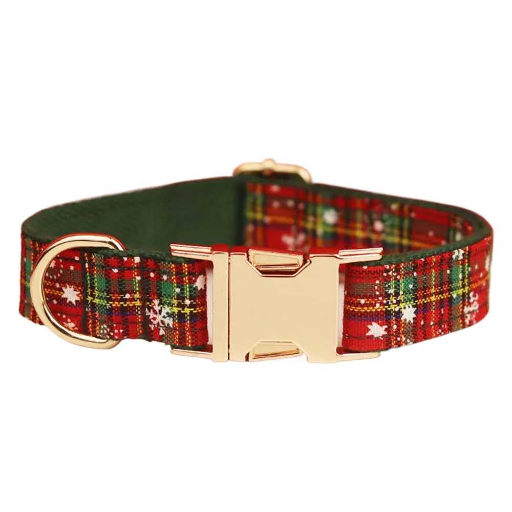 Green snowflake Christmas pet collar four-piece set with matching dog leash, vest and bow tie