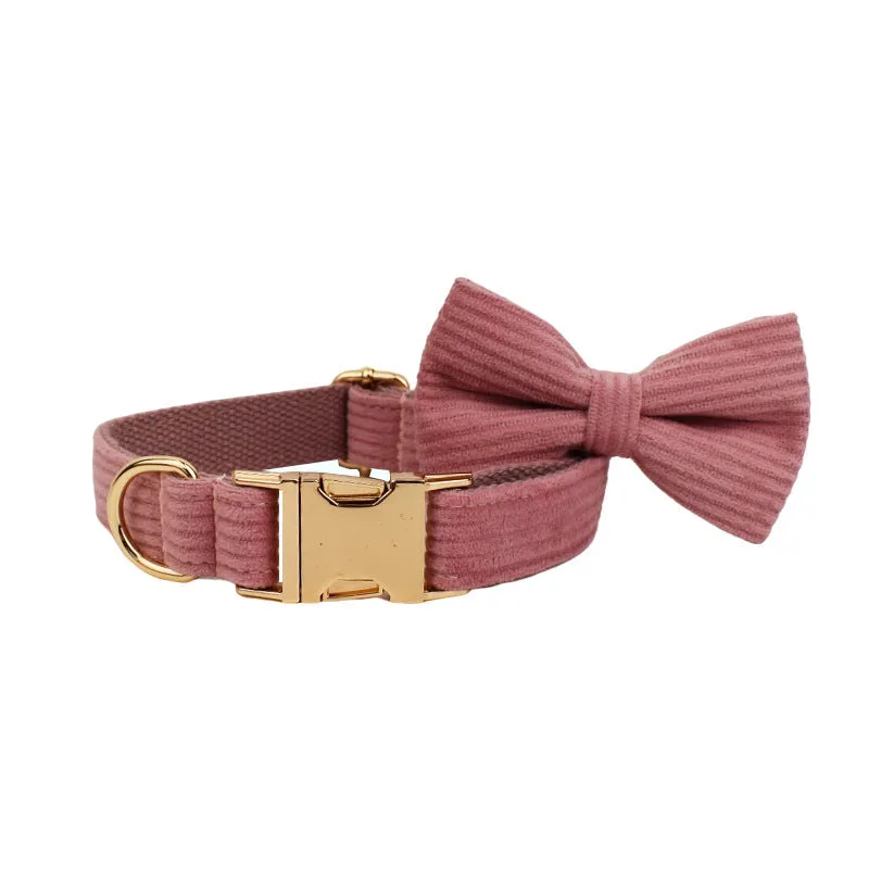 Red corduroy dog collar and leash set with matching vest, poop bag, and decorative bow for small to XL dogs