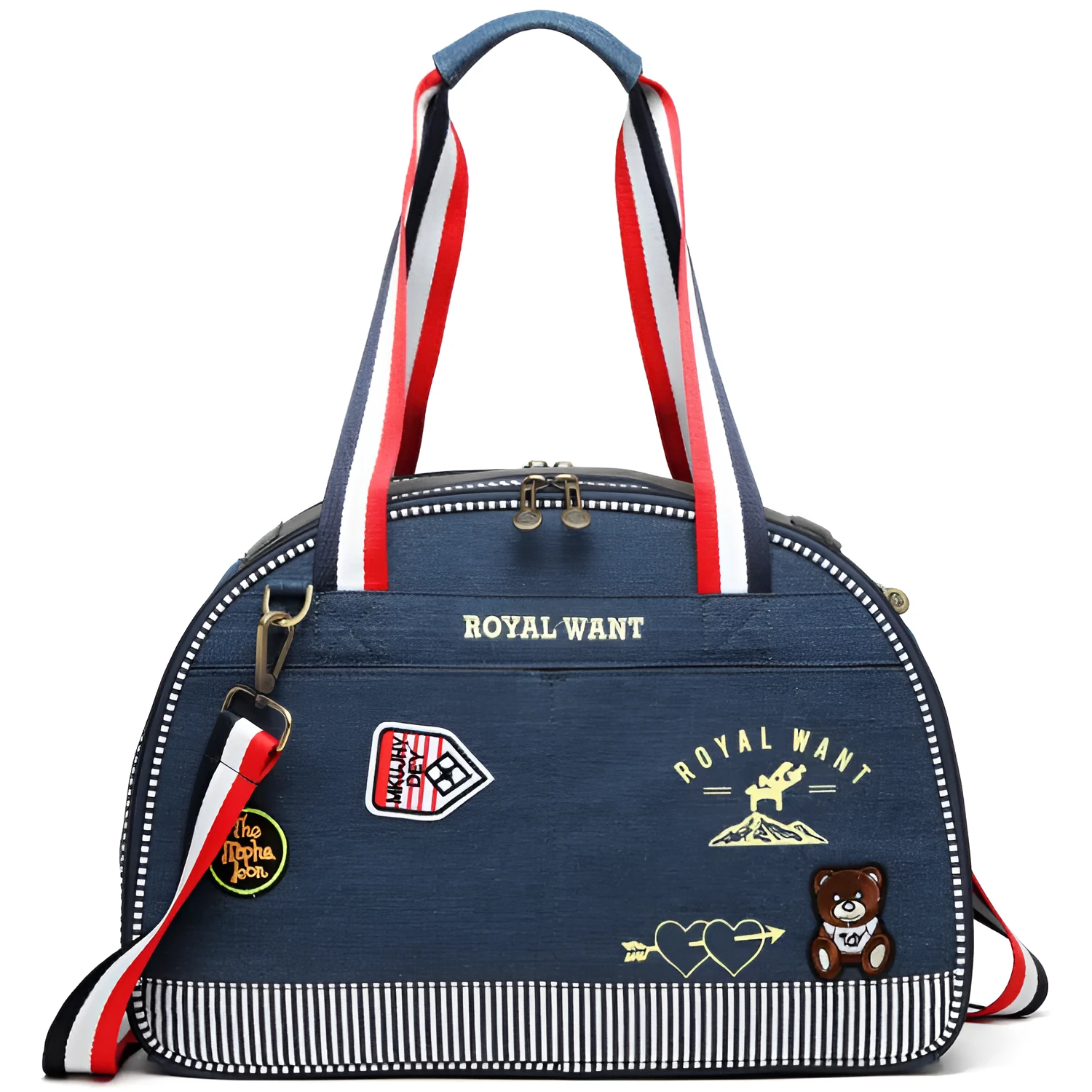 Blue Japanese cartoon style pet diaper bag in denim measuring 43cm by 20cm by 30cm