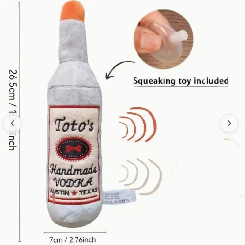 Brown plush dog chew toy with sound bottle squeaker design for dental chewing satisfaction