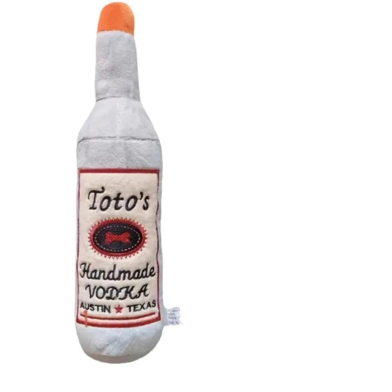 Brown plush dog chew toy with sound bottle squeaker design for dental chewing satisfaction
