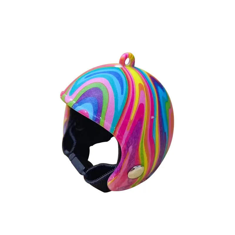 Plastic chicken helmet with colourful designs for poultry costume and photography use