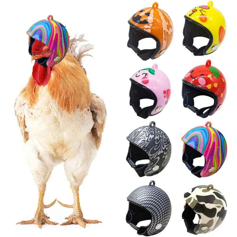 Plastic chicken helmet with colourful designs for poultry costume and photography use