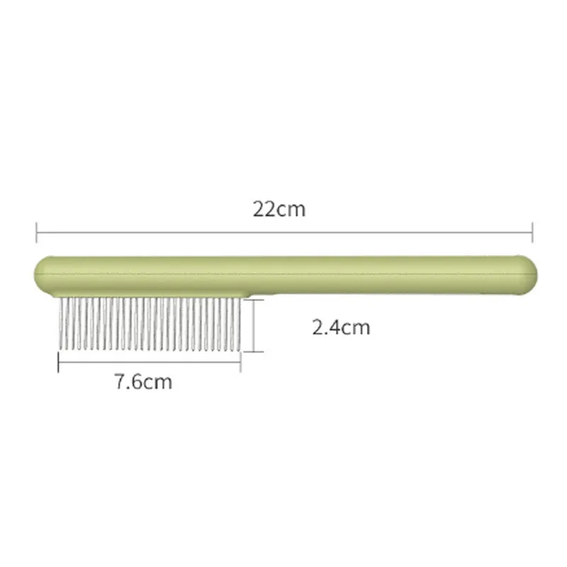 Green and white stainless steel cat combs with rounded teeth for gentle pet grooming