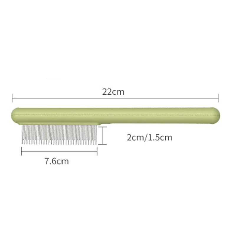 Green and white stainless steel cat combs with rounded teeth for gentle pet grooming