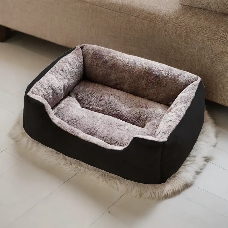 Short plush cat bed for pets shown in one of five colours and available in five sizes.