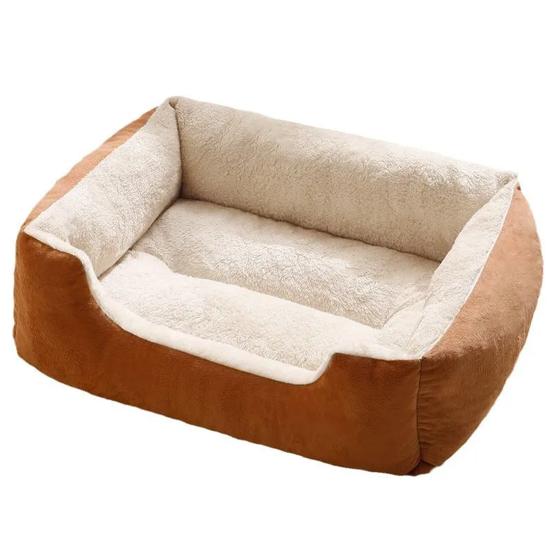 Short plush cat bed for pets shown in one of five colours and available in five sizes.