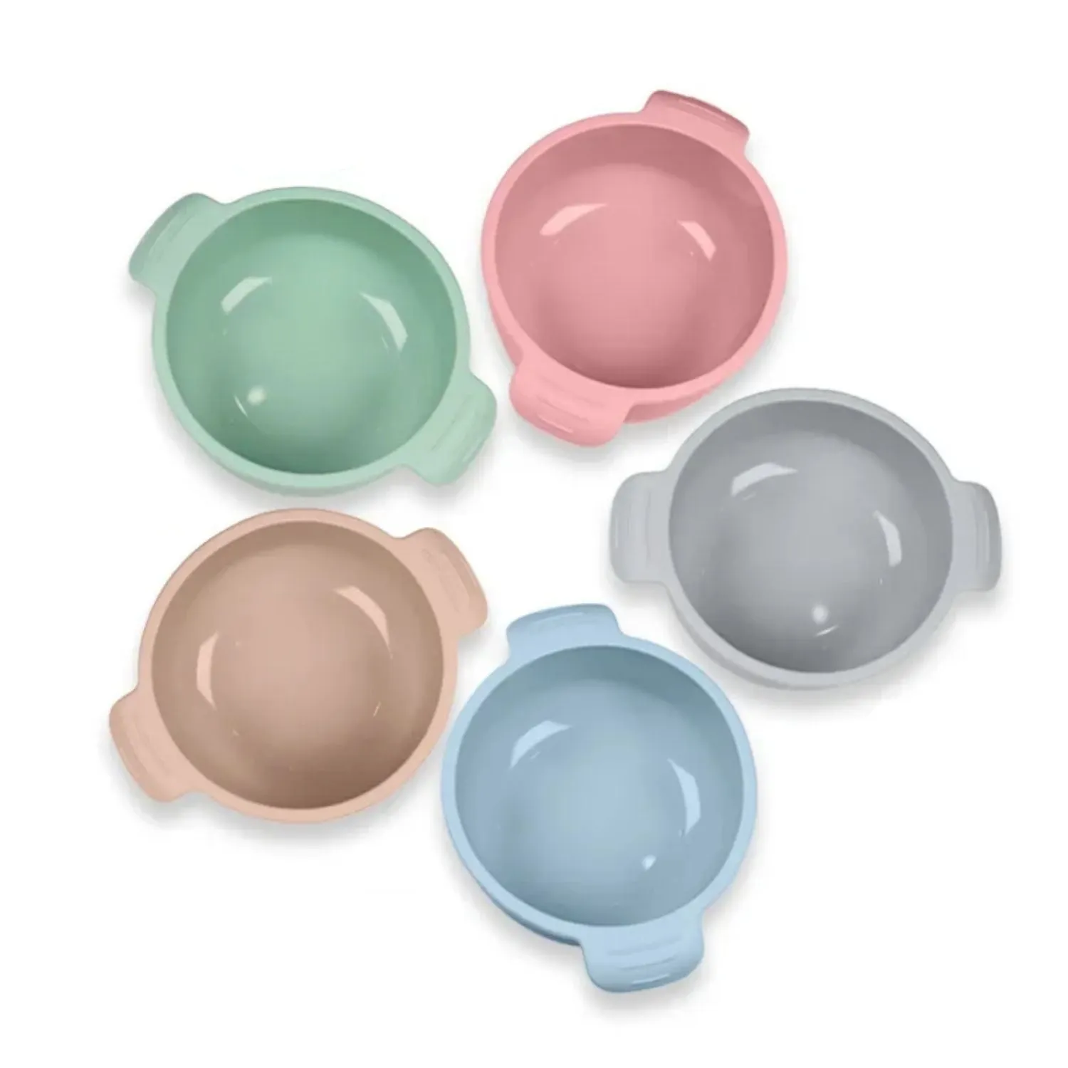 Silicone pet bowl with suction cups on base in a selection of colours.