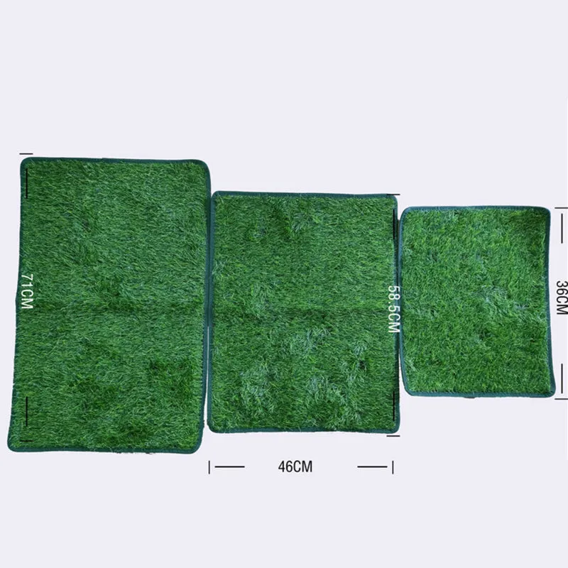 Green washable dog grass pee pad with realistic lawn texture on a patio.