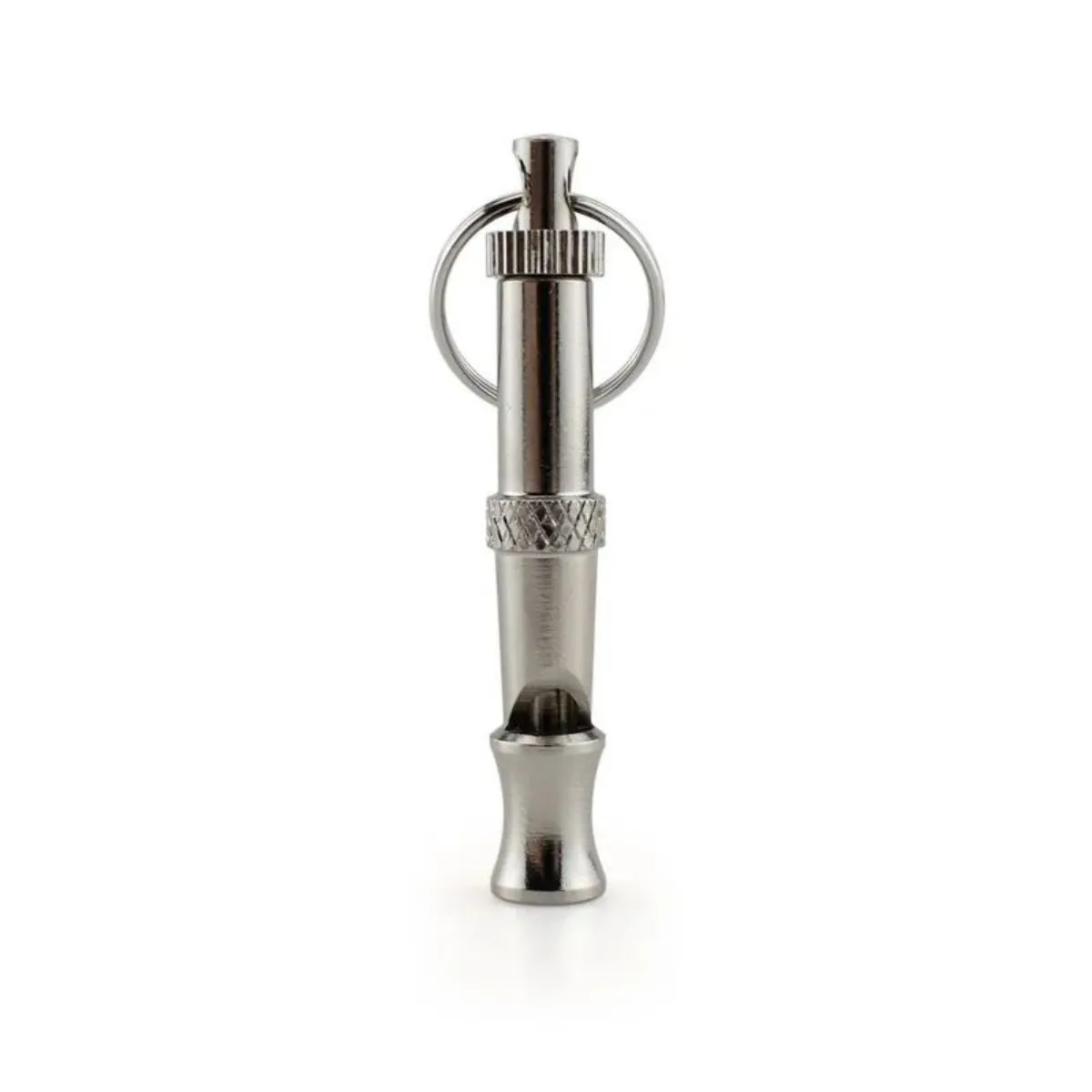 Metallic adjustable ultrasonic dog training whistle with brass electroplated nickel construction