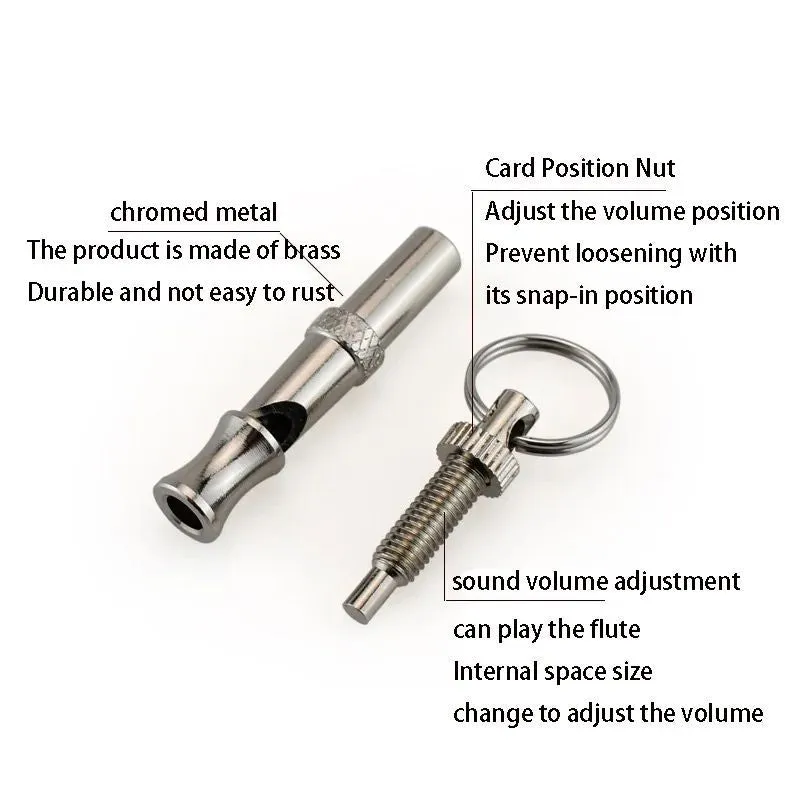 Metallic adjustable ultrasonic dog training whistle with brass electroplated nickel construction