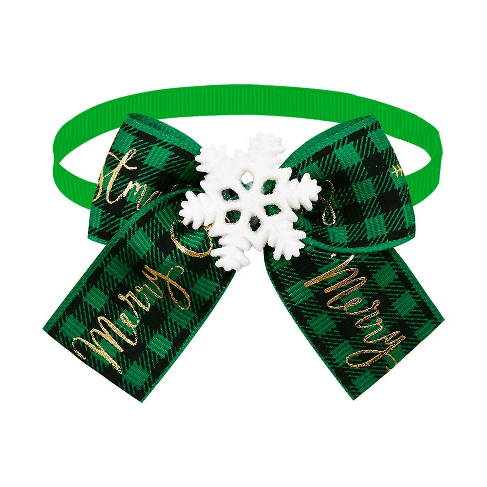British-style red and green polyester Christmas bow tie accessory for pets, dolls, or tree decoration