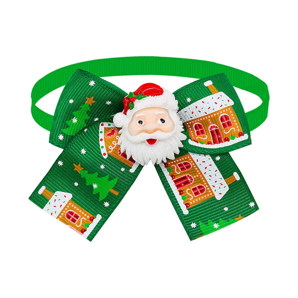 British-style red and green polyester Christmas bow tie accessory for pets, dolls, or tree decoration