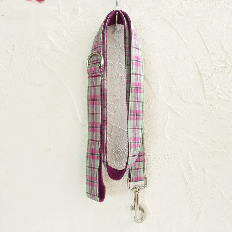 Mint zigezi polyester dog collar and matching leash set in tear-resistant construction