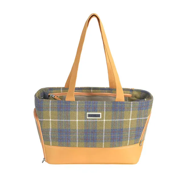 Capsule-shaped pet backpack with mesh windows in beige brown colour