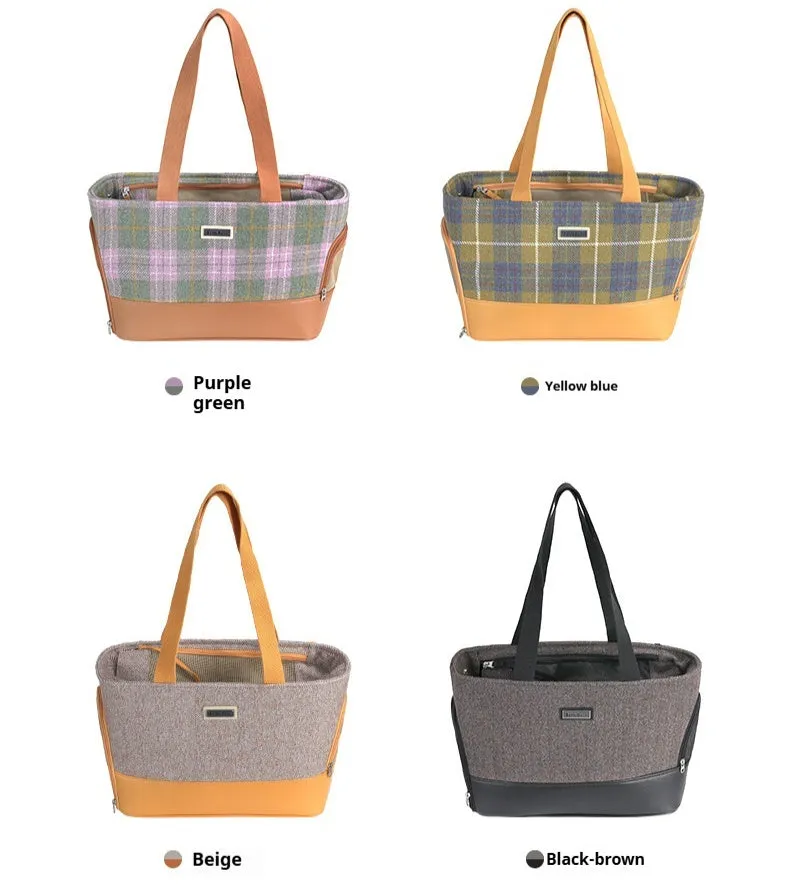 Capsule-shaped pet backpack with mesh windows in beige brown colour