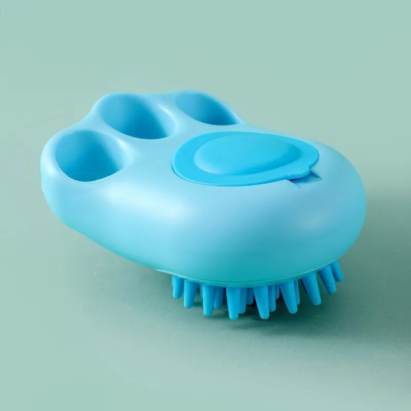 Cat claw pet bath brush with rubber massage tips in blue, pink, white, and yellow colour options
