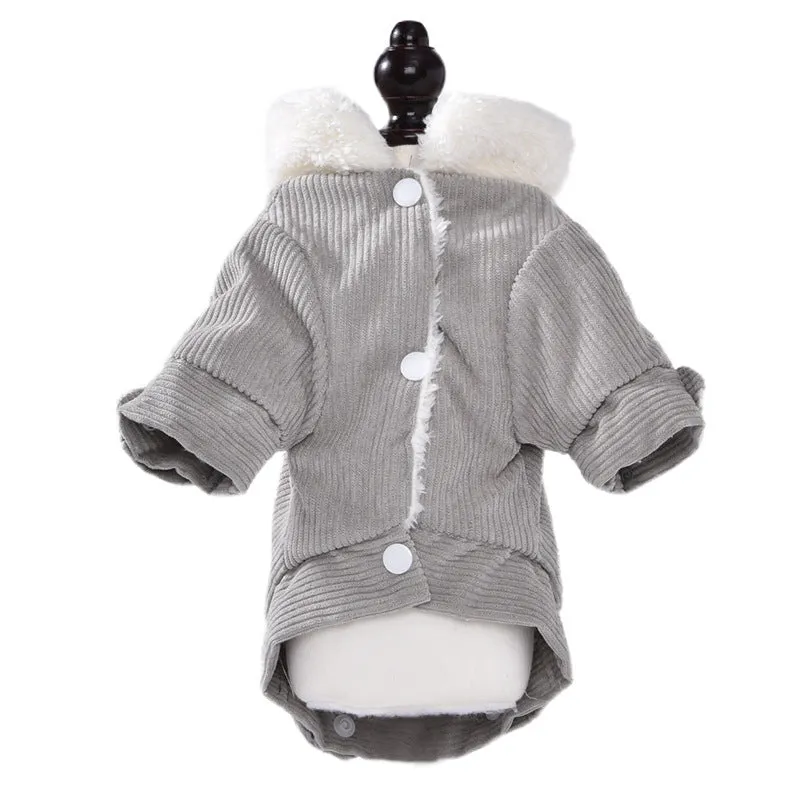 A grey lambswool vest for dogs with fleece lining, shown on a mannequin.
