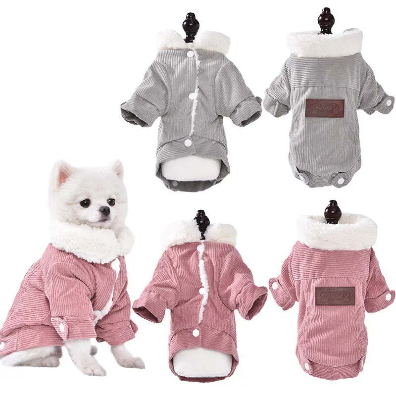 A grey lambswool vest for dogs with fleece lining, shown on a mannequin.