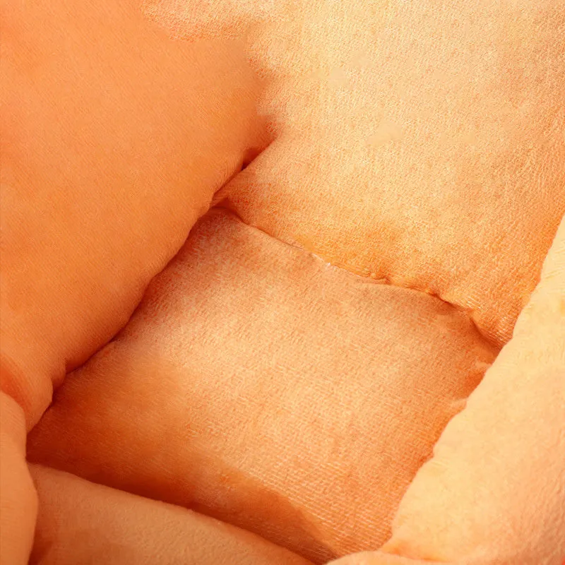 Carrot-shaped dog nesting bed with washable blanket and removable interior cushion for small medium pets