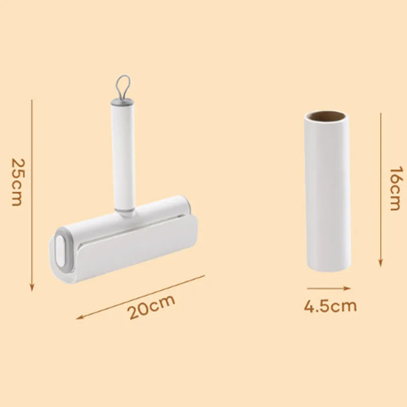 Handheld lint remover roller for pet hair removal on floors with tearable paper stick.