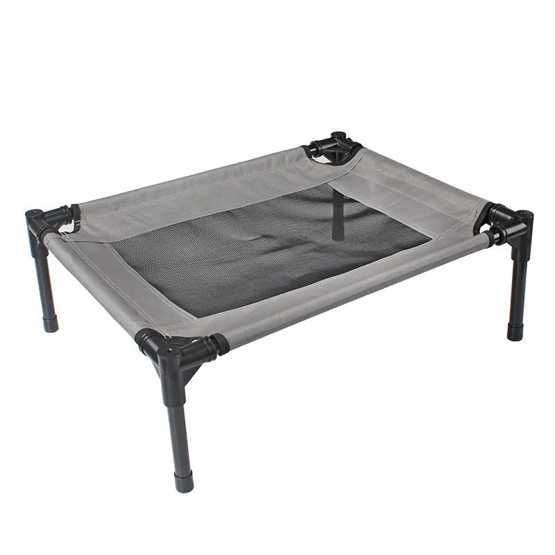 Black portable dog bed with steel frame and removable Oxford cloth cover