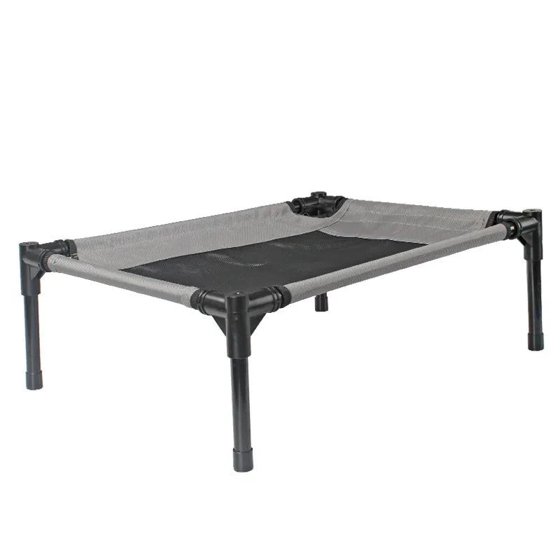 Black portable dog bed with steel frame and removable Oxford cloth cover