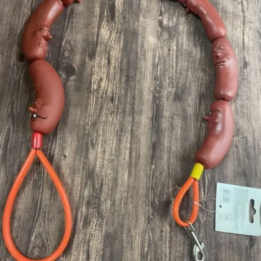 Brown cat tug of war rope toy with sausage-shaped sections, total length 108cm.