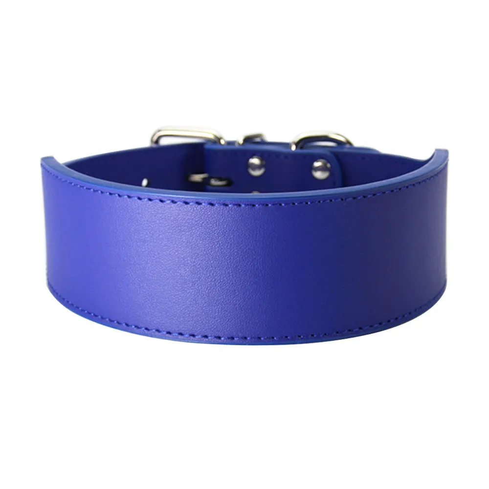 Fish-shaped red leather dog collar for large dogs on a size chart.