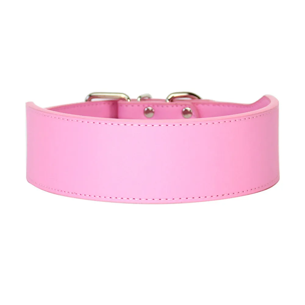 Fish-shaped red leather dog collar for large dogs on a size chart.