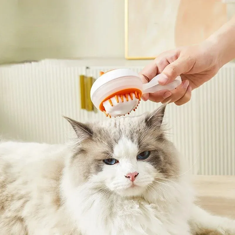 Automatic pet bath brush with soft gel massage heads in blue and orange colour options