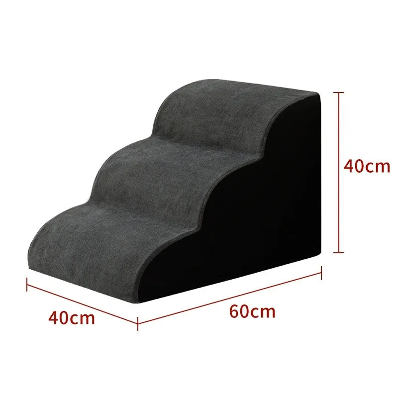 Wooden pet stairs with a removable washable cover for dogs, shown in brown, creamy white, or dark grey.