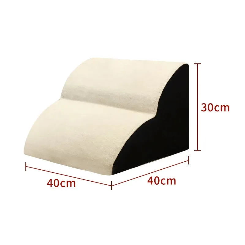 Wooden pet stairs with a removable washable cover for dogs, shown in brown, creamy white, or dark grey.