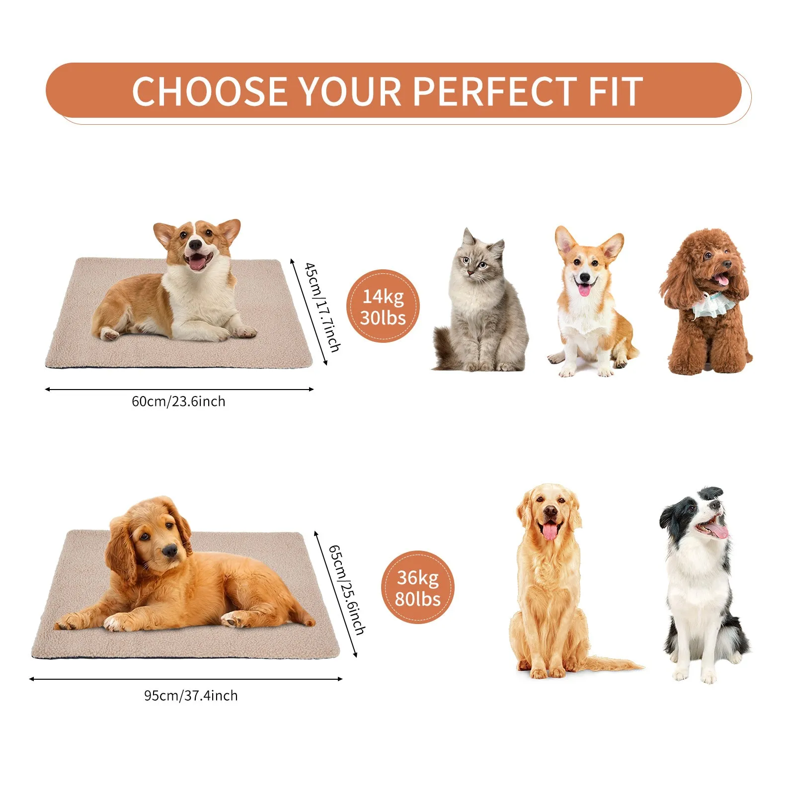 Self-heating plush pet bed pad for cats available in grey, white and yellow colours