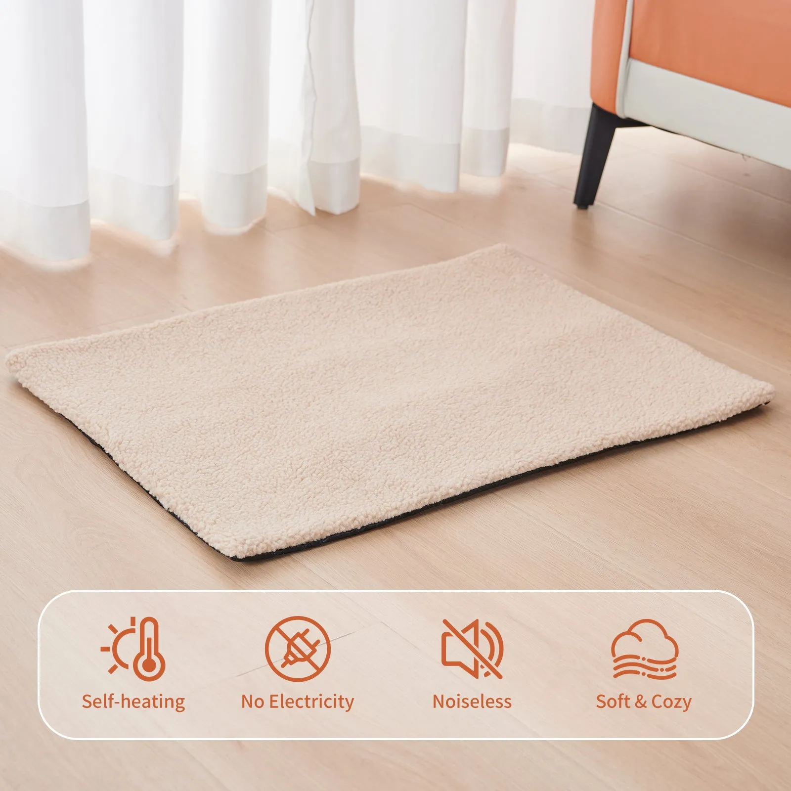 Self-heating plush pet bed pad for cats available in grey, white and yellow colours