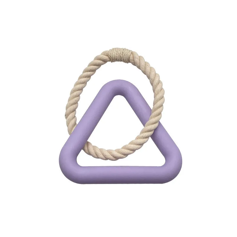 Large triangular cotton rope pull ring dog toy in beige, pink or purple colours