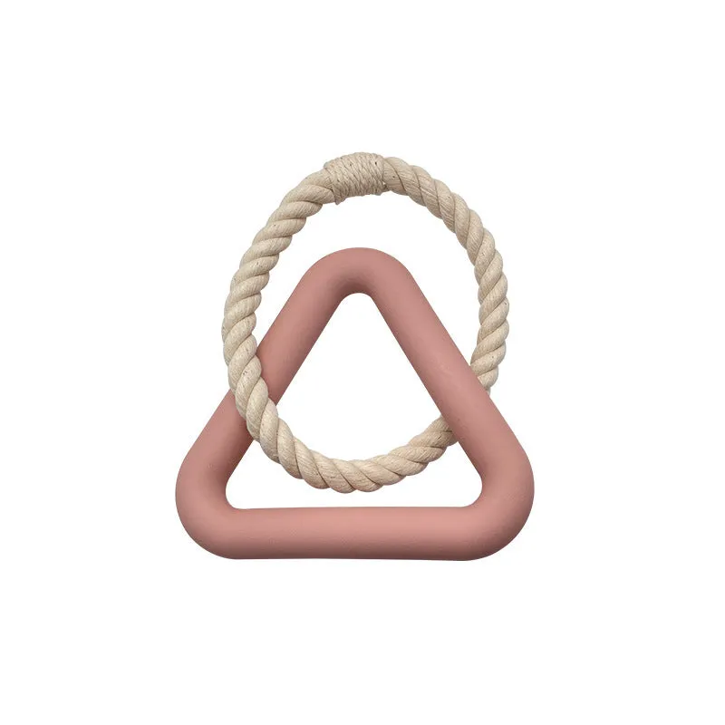 Large triangular cotton rope pull ring dog toy in beige, pink or purple colours