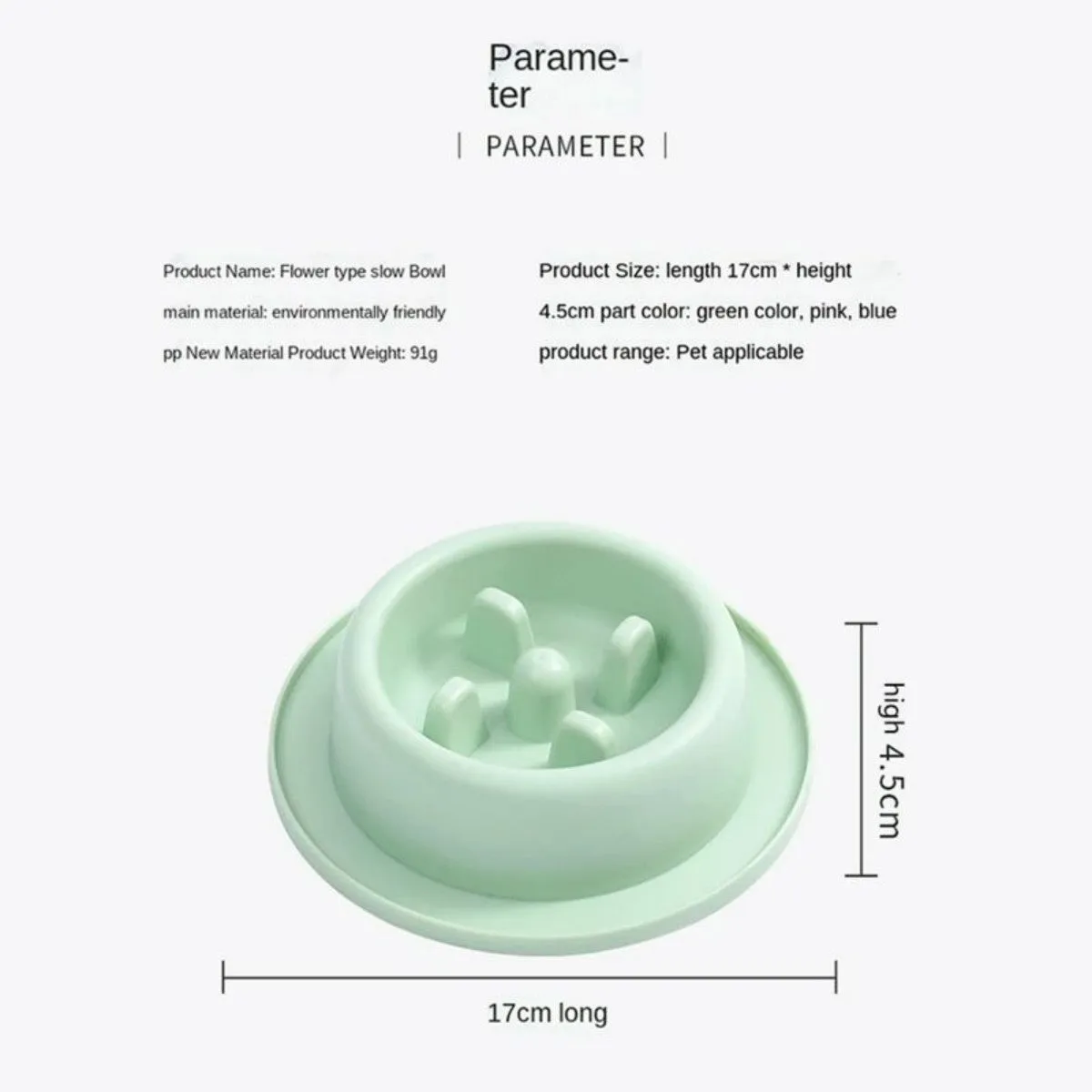 PP plastic slow feeder pet bowl in macaroon colour with raised feeding obstacles
